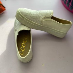 White Croc Slip- Ons (faux) Worn ONCE